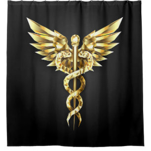 Gold Polygonal Symbol Caduceus Shower Curtain