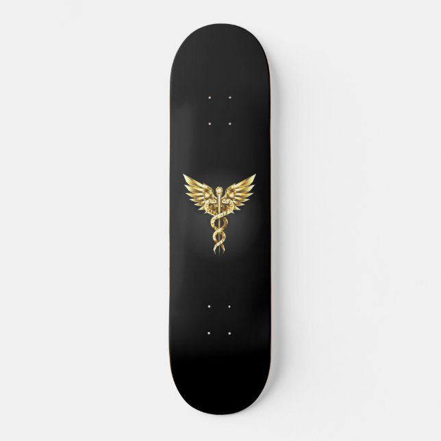 Gold Polygonal Symbol Caduceus Skateboard (Front)