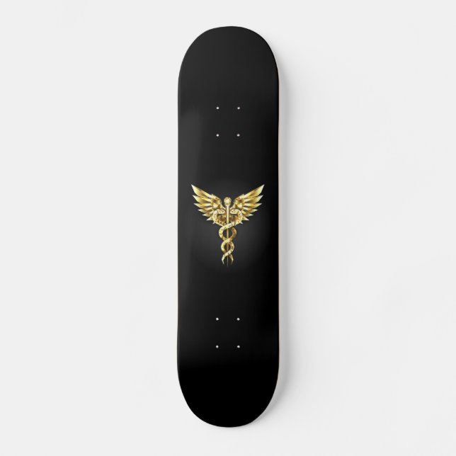 Gold Polygonal Symbol Caduceus Skateboard (Front)