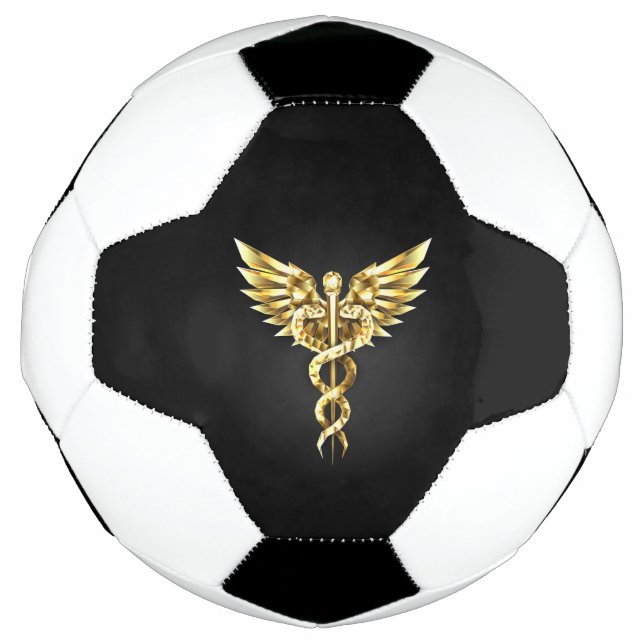 Gold Polygonal Symbol Caduceus Soccer Ball (Front)
