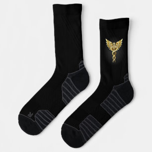 Gold Polygonal Symbol Caduceus Socks