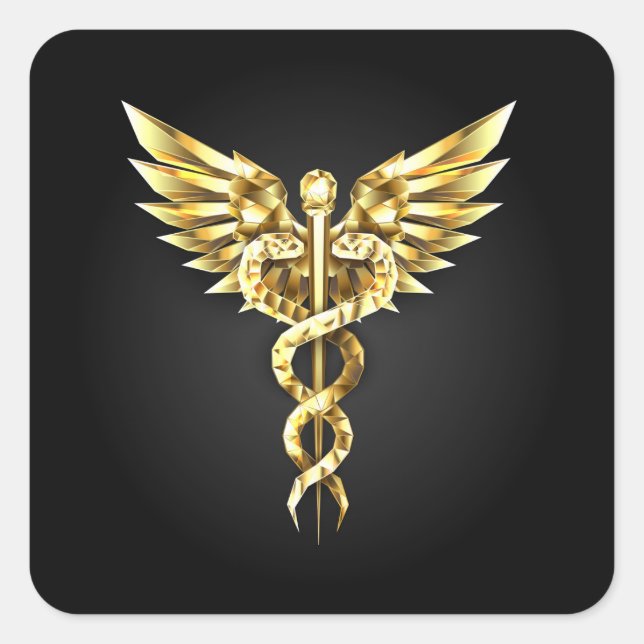 Gold Polygonal Symbol Caduceus Square Sticker (Front)