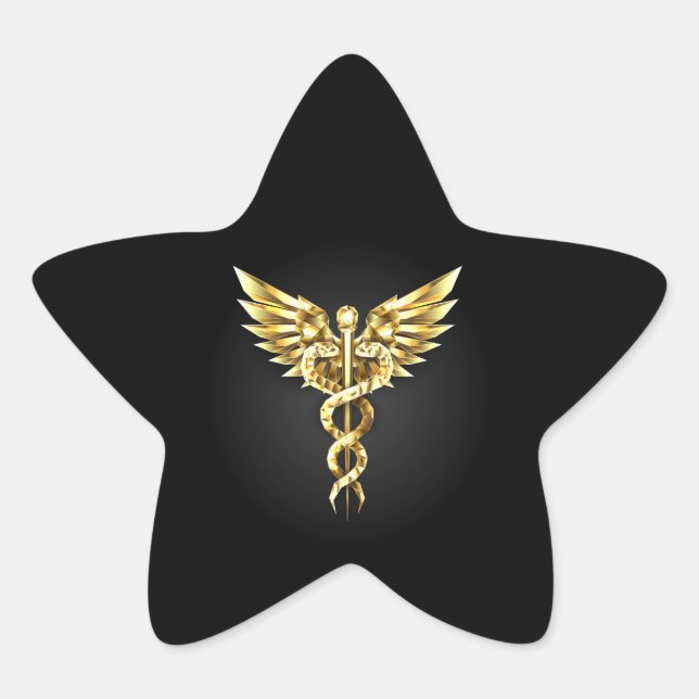 Gold Polygonal Symbol Caduceus Star Sticker (Front)