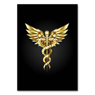 Gold Polygonal Symbol Caduceus Table Number