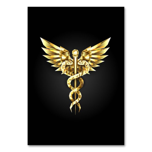 Gold Polygonal Symbol Caduceus Table Number (Front)