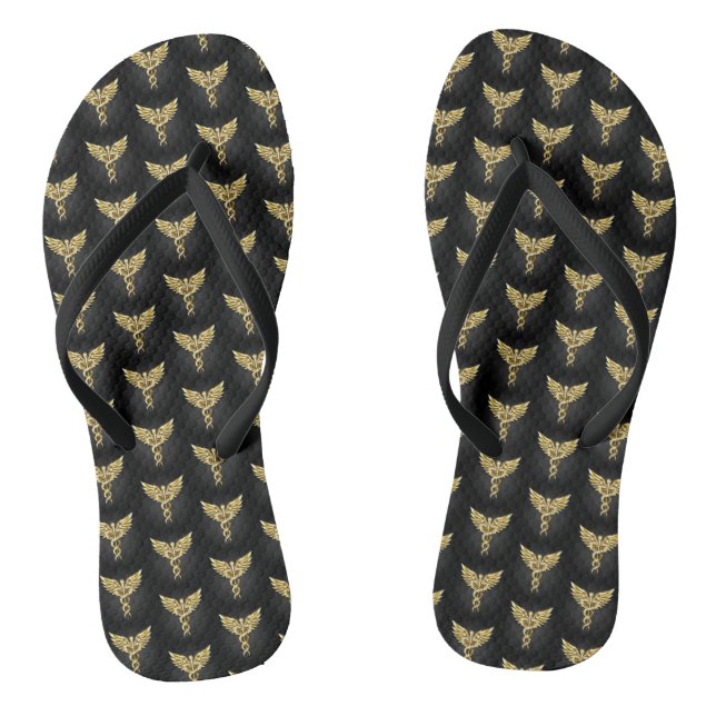 Gold Polygonal Symbol Caduceus Thongs (Footbed)