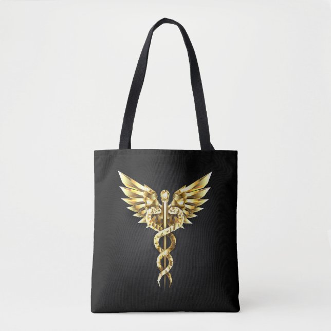 Gold Polygonal Symbol Caduceus Tote Bag (Front)