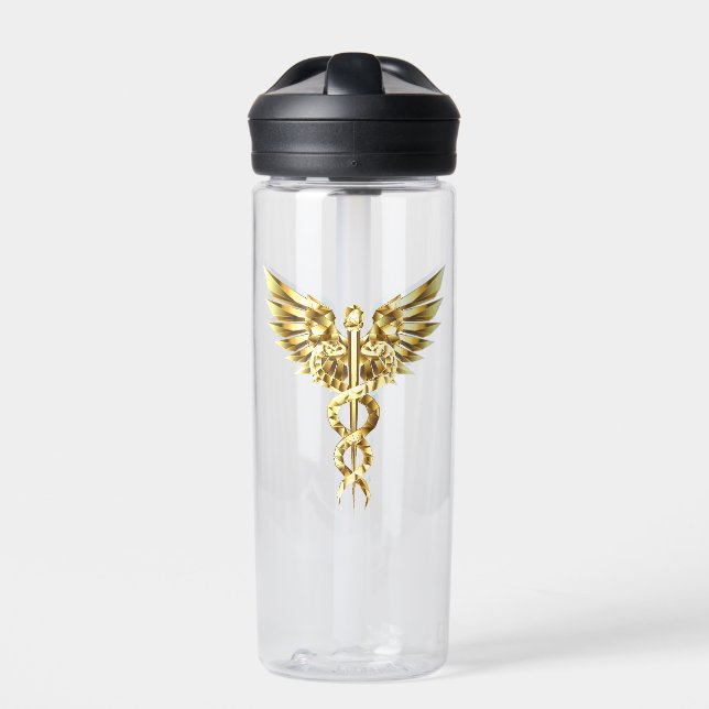 Gold Polygonal Symbol Caduceus Water Bottle (Front)