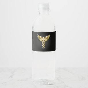 Gold Polygonal Symbol Caduceus Water Bottle Label