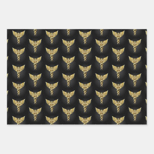 Gold Polygonal Symbol Caduceus Wrapping Paper Sheet