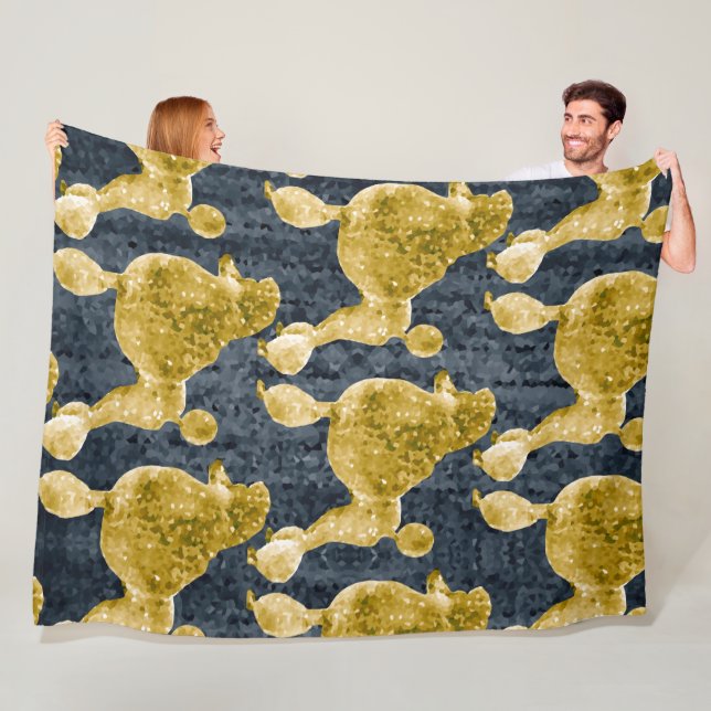 Gold Poodle Night Grey Fleece Blanket (In Situ)