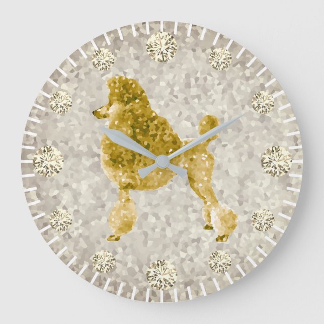 Gold Poodle Yellow Diamond Hour Minute Hand Large Clock (Front)