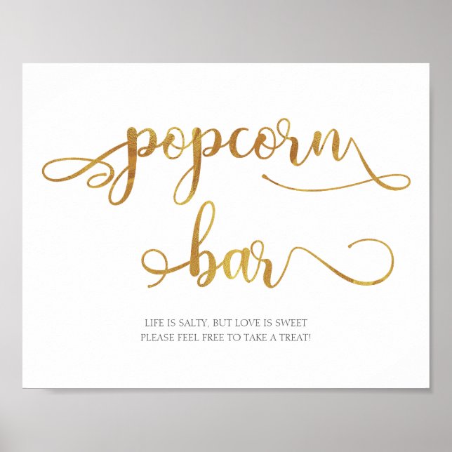 Gold "Popcorn Bar" food favours Wedding Sign (Front)
