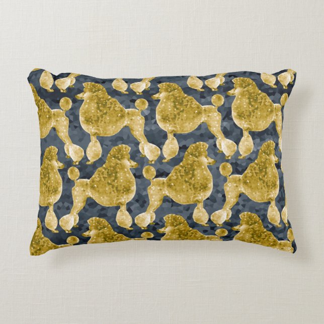 Gold Posh Poodle Night Grey Decorative Cushion (Front)