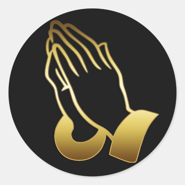 GOLD PRAYING HANDS CLASSIC ROUND STICKER (Front)