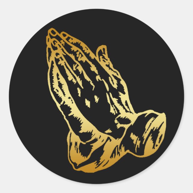 GOLD PRAYING HANDS CLASSIC ROUND STICKER (Front)