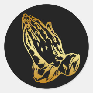 GOLD PRAYING HANDS CLASSIC ROUND STICKER