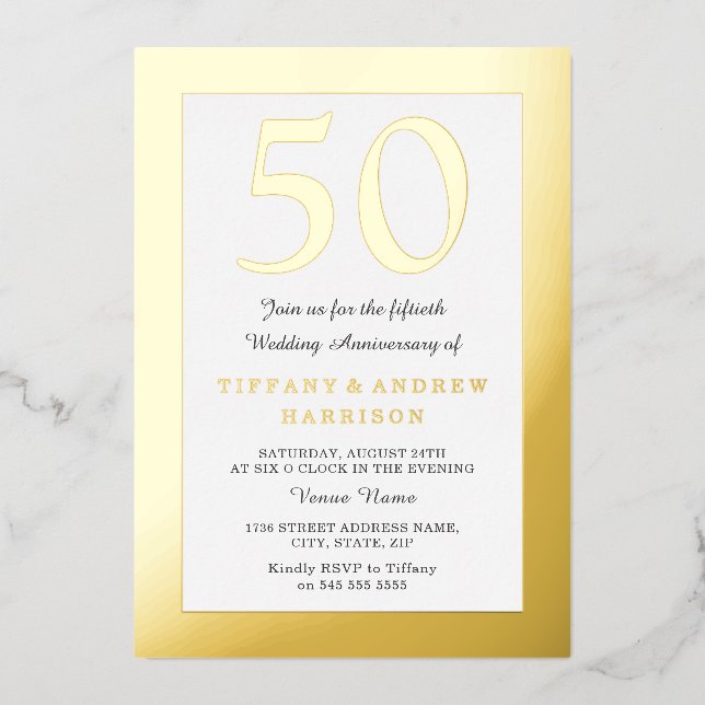 Gold Pressed Border 50th Wedding Anniversary Gold (Front)