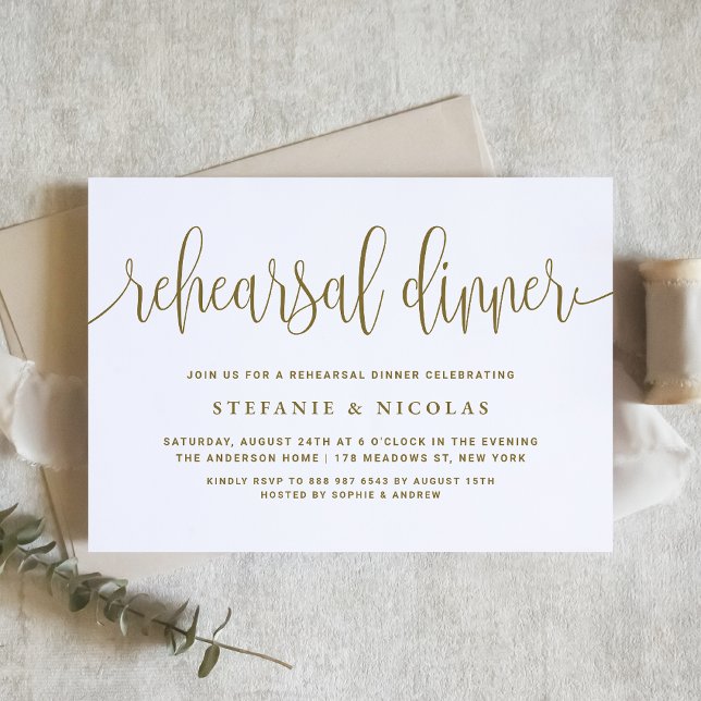 Gold Pretty Calligraphy Rehearsal Dinner Invitation (Creator Uploaded)