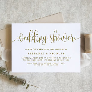 Gold Pretty Calligraphy Wedding Shower Invitation