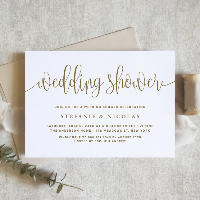 Gold Pretty Calligraphy Wedding Shower Invitation (Creator Uploaded)