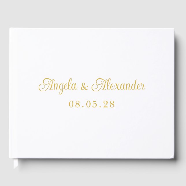 Gold Pretty Curly Script Wedding Guest Book (Front)