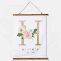 Gold Pretty Floral Monogram Letter H Baby Nursery