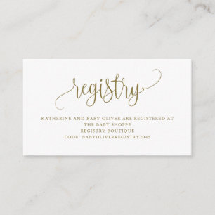Gold Pretty Script Baby Shower Registry Enclosure Card