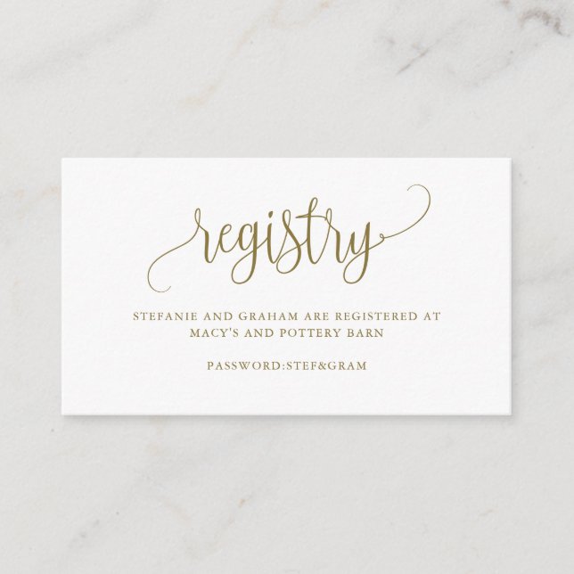 Gold Pretty Script Wedding Registry Enclosure Card (Front)