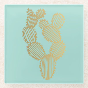 Gold Prickly Cactus Doodle Glass Coaster