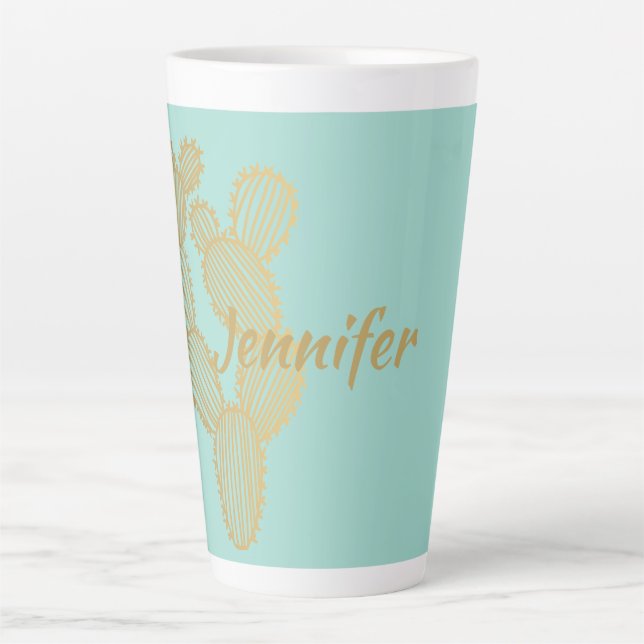 Gold Prickly Cactus Doodle Personalised  Latte Mug (Front)