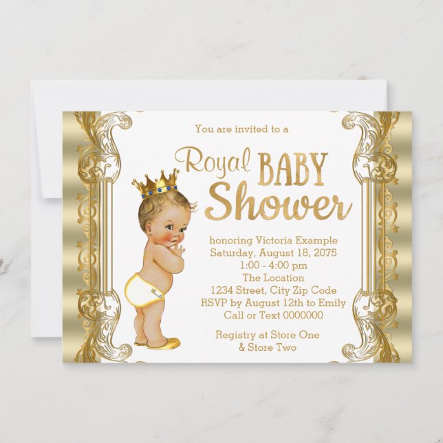 Gold Prince Baby Shower Invitation (Back)
