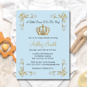 Gold Prince Baby Shower Invitation - Personalised