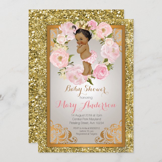 Gold Princess Baby Shower Invite (Front/Back)