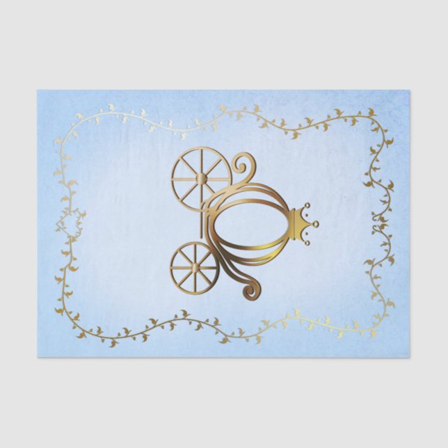 Gold Princess Carriage Blue Storybook Royal Tissue Paper (Front)
