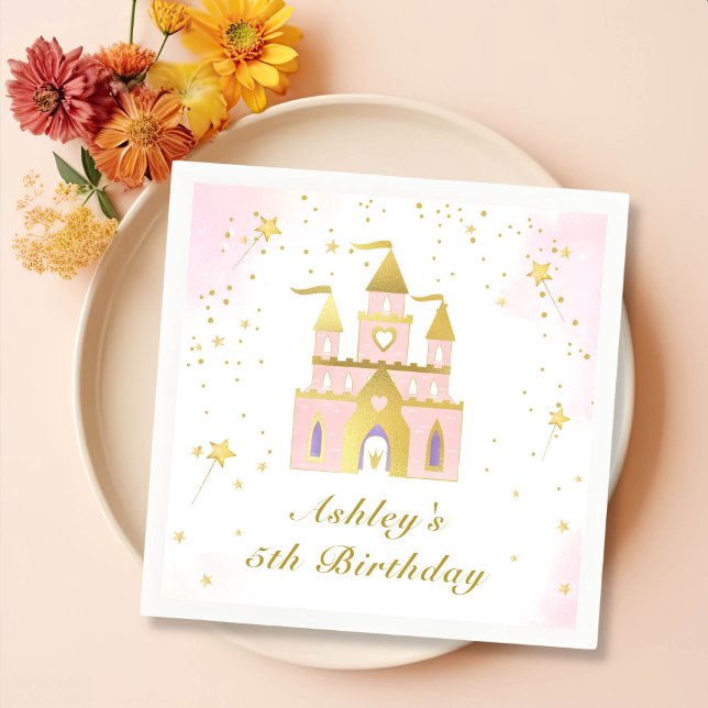 Gold Princess Castle Girl Birthday Party Napkins (Creator Uploaded)