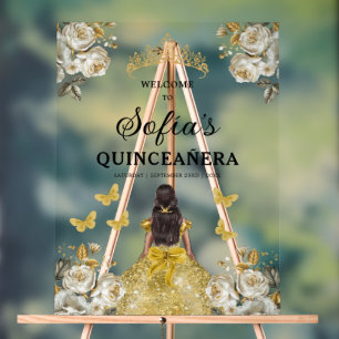 Gold Princess Quinceañera Birthday Welcome  Acrylic Sign