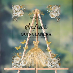 Gold Princess Quinceañera Birthday Welcome  Acrylic Sign