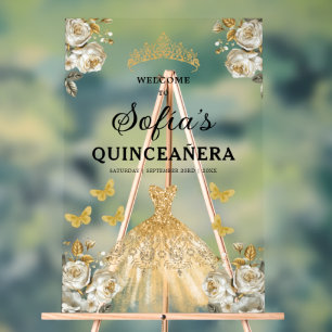 Gold Princess Quinceañera Birthday Welcome  Acrylic Sign