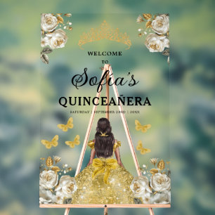 Gold Princess Quinceañera Birthday Welcome  Acrylic Sign