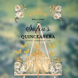 Gold Princess Quinceañera Birthday Welcome  Acrylic Sign