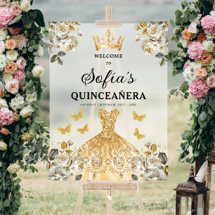 Gold Princess Quinceañera Birthday Welcome  Acrylic Sign
