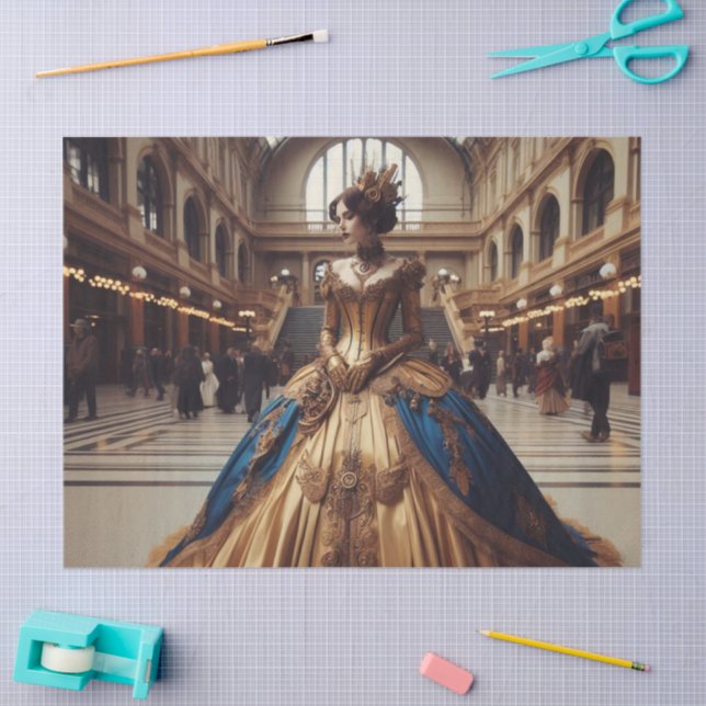 Gold Princess Steampunk Victorian Decoupage  Tissue Paper (Craft)