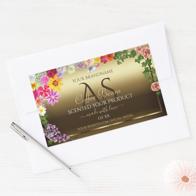 Gold Product Labels Colourful Flowers with Monogra (Envelope)