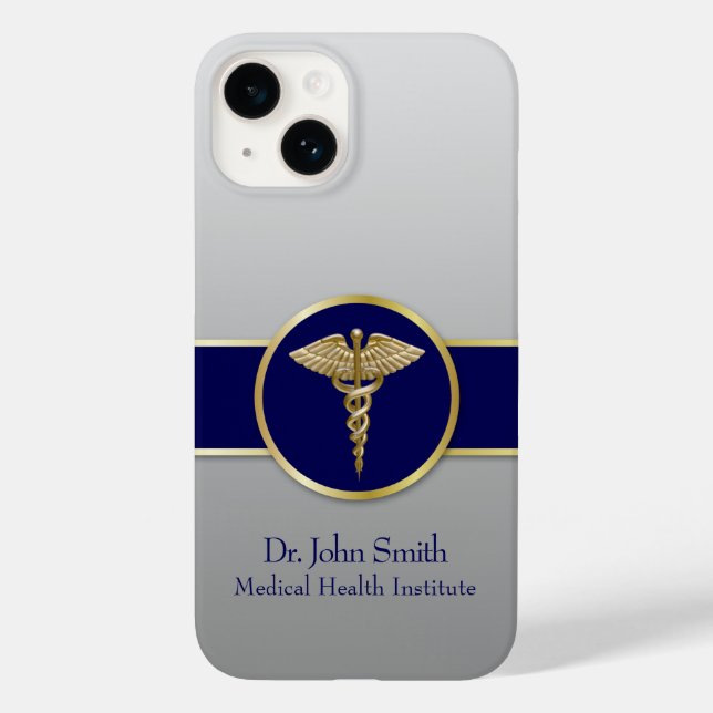 Gold Professional Caduceus Medical Blue Case-Mate iPhone Case (Back)