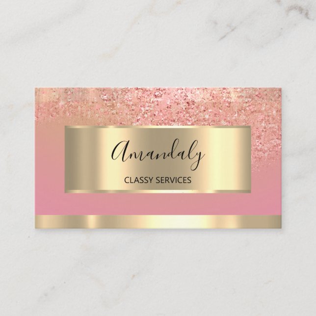Gold Professional Consulting Dusty Pink Glitter Business Card (Front)