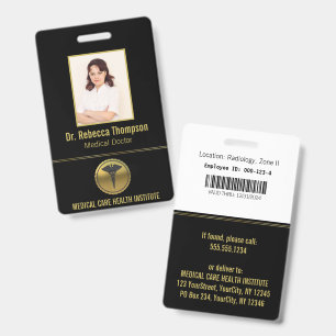 Gold Professional Medical Caduceus Emblem Photo ID Badge