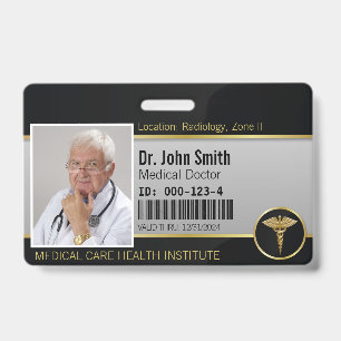 Gold Professional Medical Caduceus Photo ID Badge