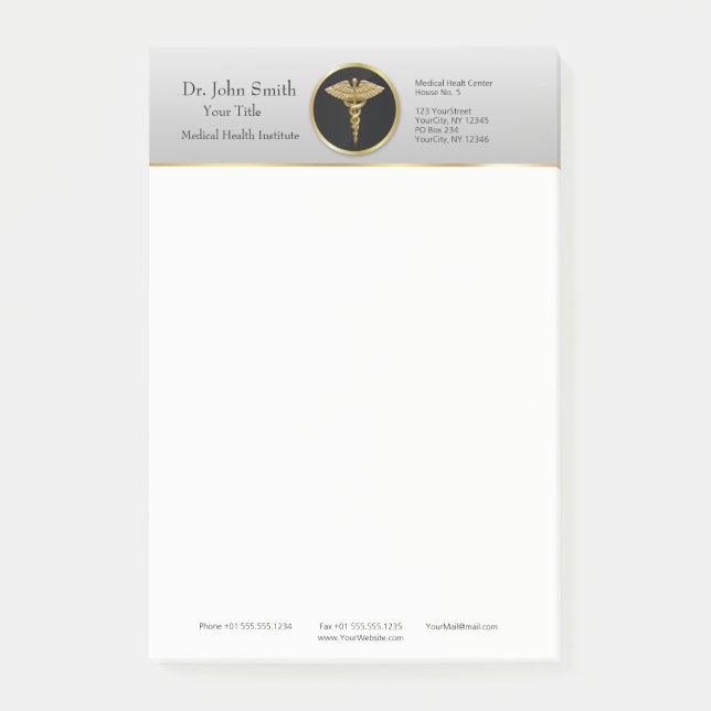 Gold Professional Medical Caduceus Post-it® Notes (Front)