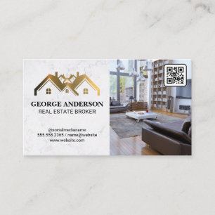 Gold Property Logo Living Room QR Code Business Card